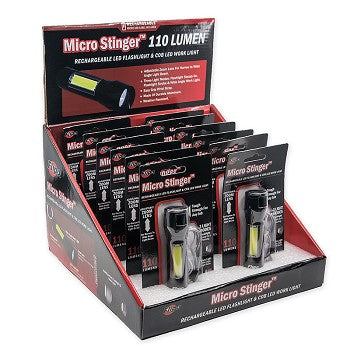 Micro Stinger™ Rechargeable LED Flashlight & COB LED Work Light Display of 12