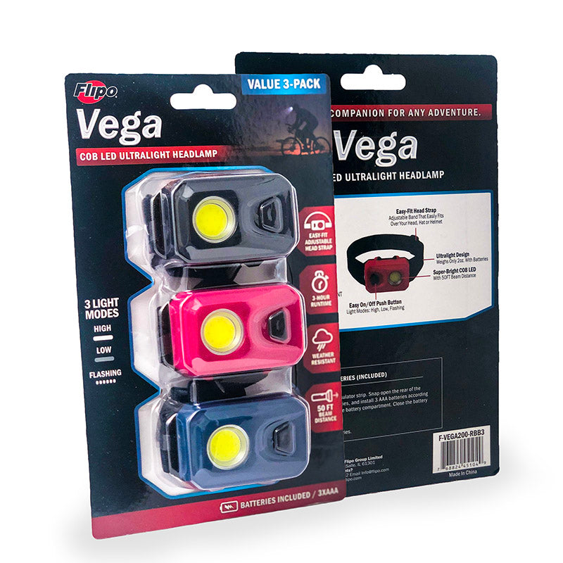 Vega 200 COB LED Ultralight 3-Pack Headlamps | 6 Piece Display