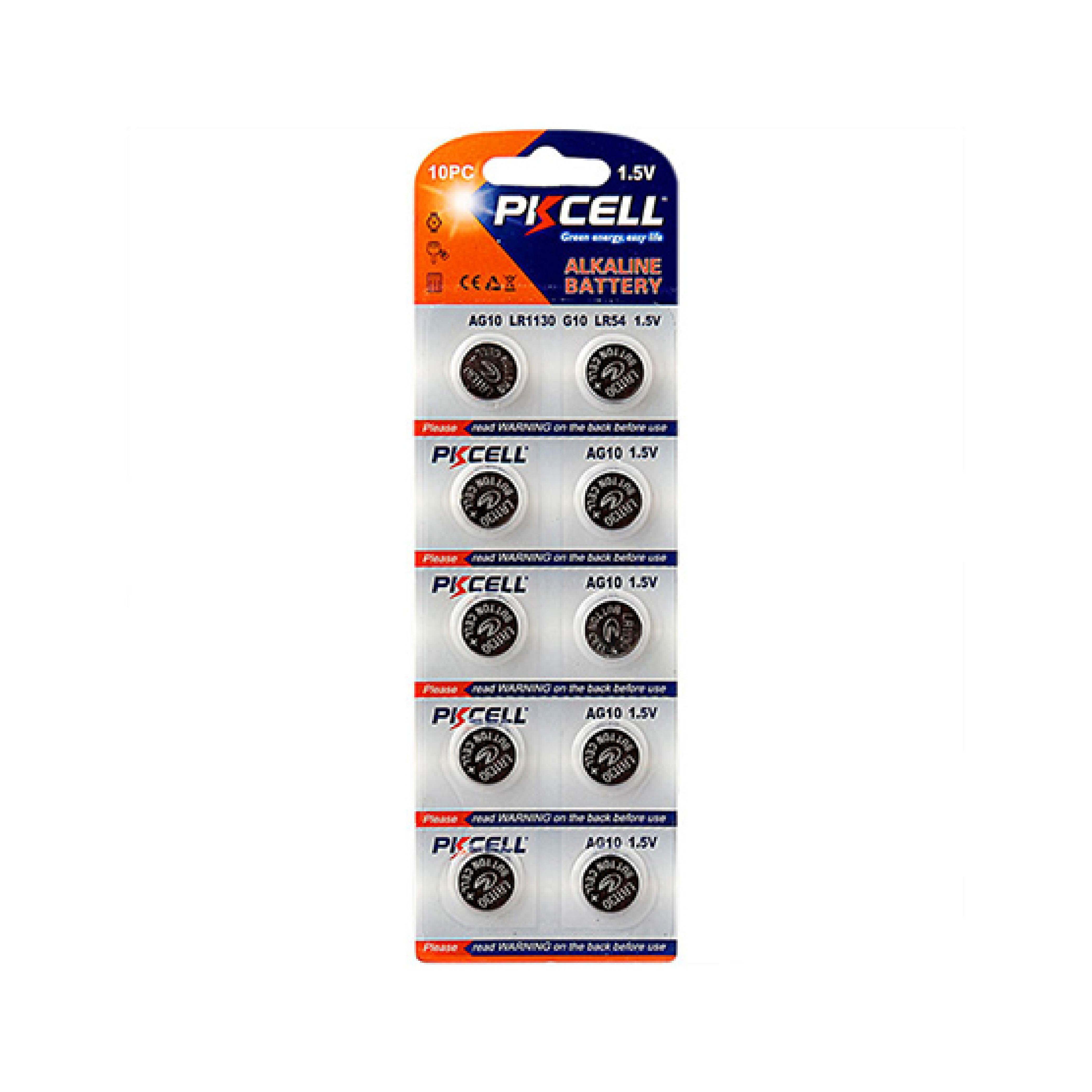 PK Cell AG10 Alkaline Button Cell Batteries Blister 10Pk