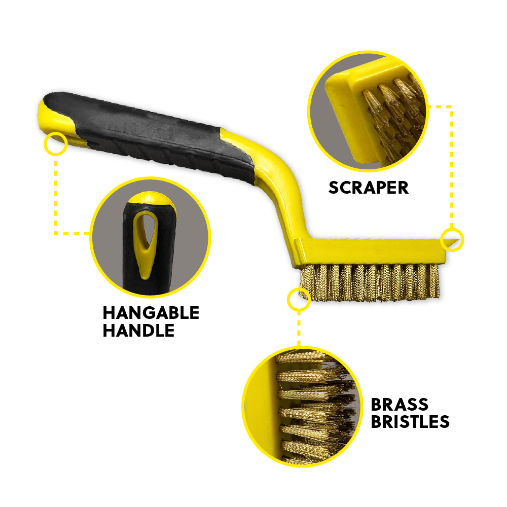 Hangable Brass Wire Cleaning 7in Brush, Moderate Hardness, Low Shedding, Robust & Durable, Portable & Lightweight