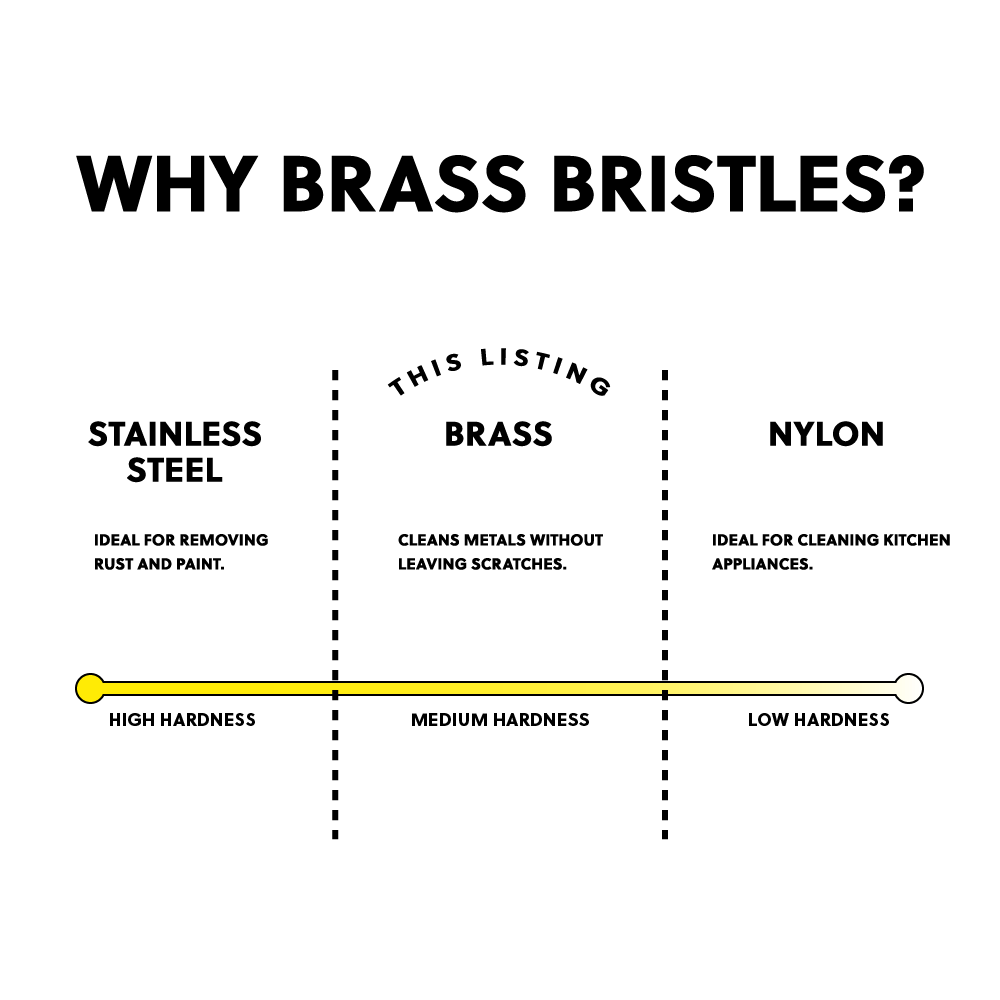 Hangable Brass Wire Cleaning 7in Brush, Moderate Hardness, Low Shedding, Robust & Durable, Portable & Lightweight