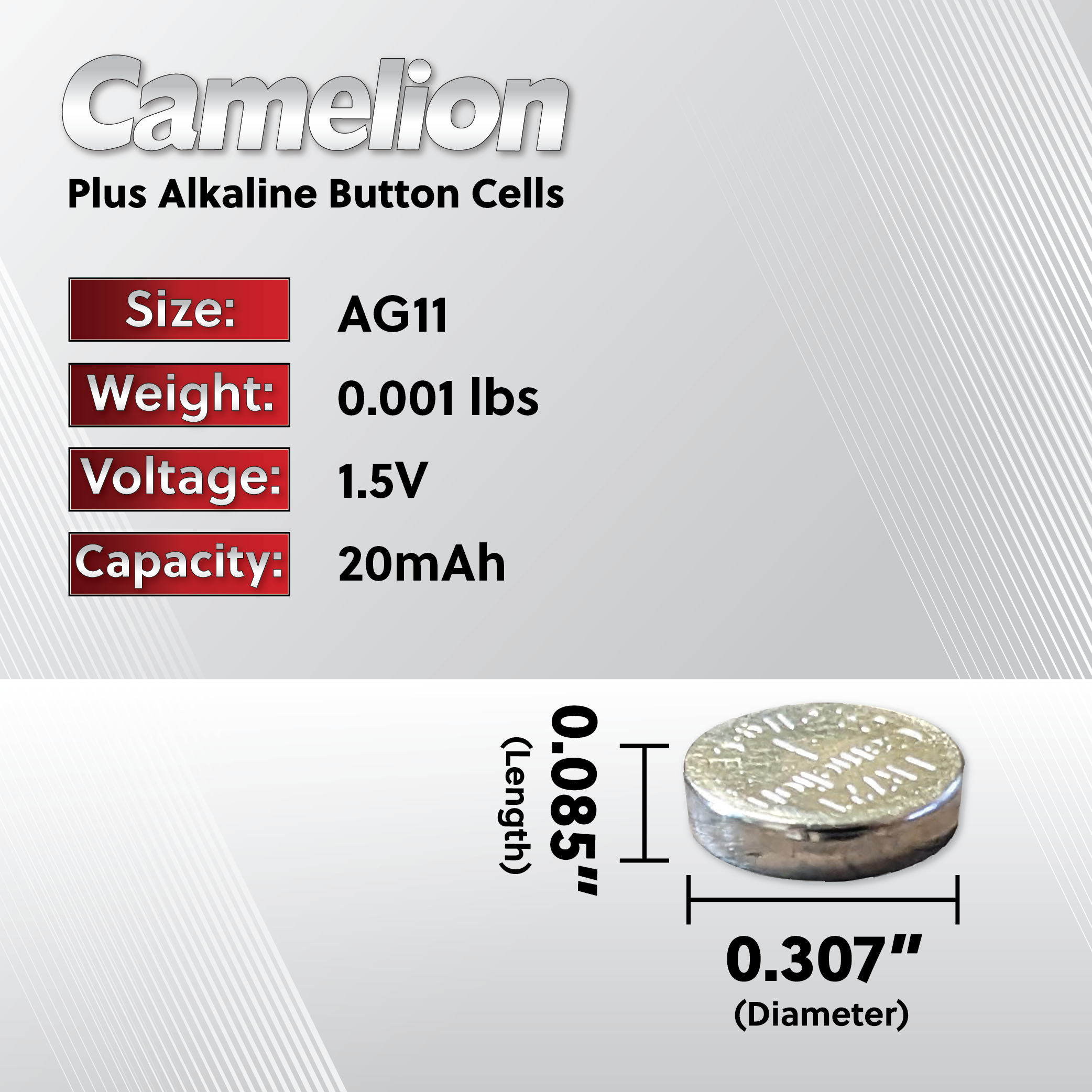 Camelion AG11 / 362 / LR721 1.5V Alkaline Button Cell Battery (Two Packaging Options)