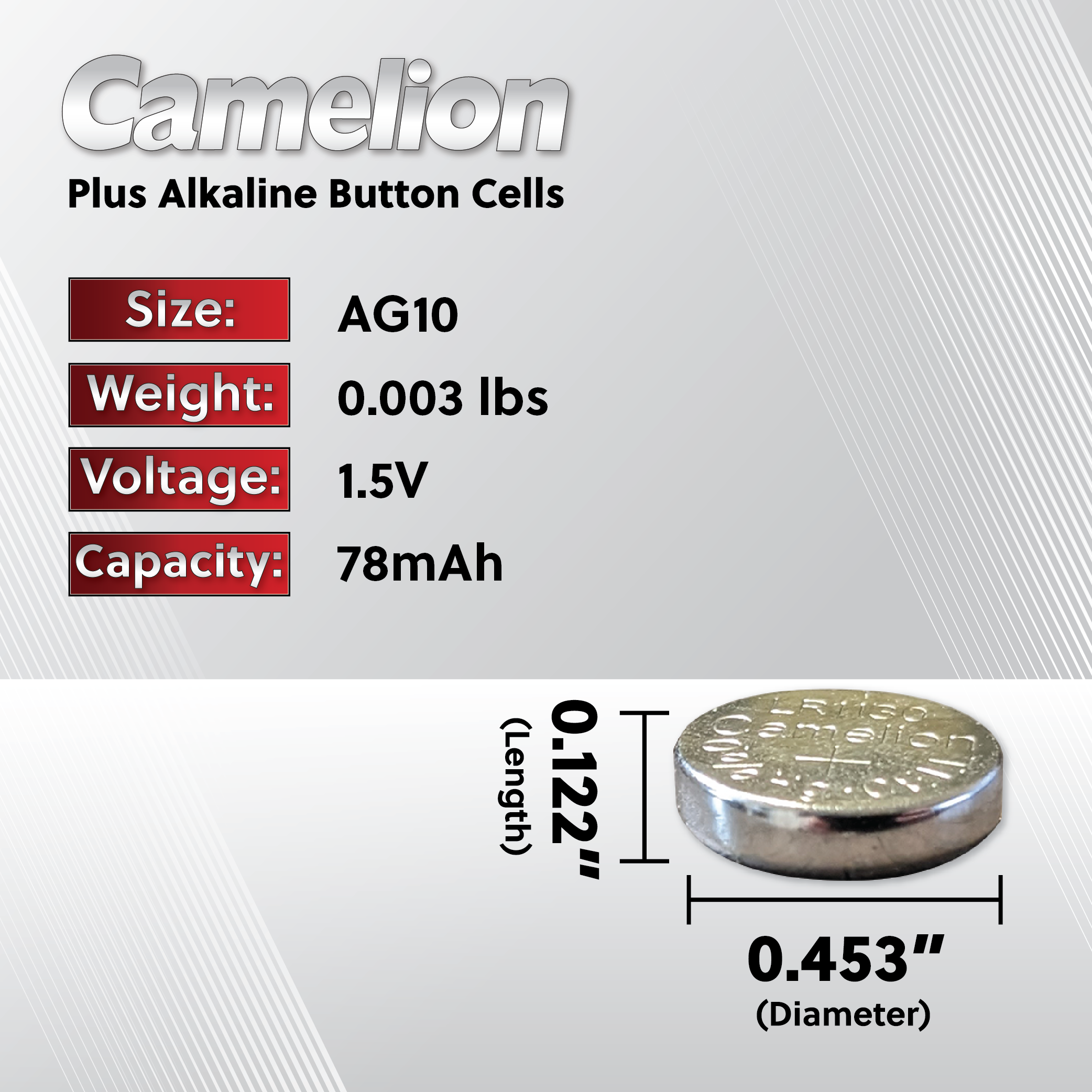 Camelion AG10 / 389 / LR1130 1.5V Alkaline Button Cell Battery (Two Packaging Options)