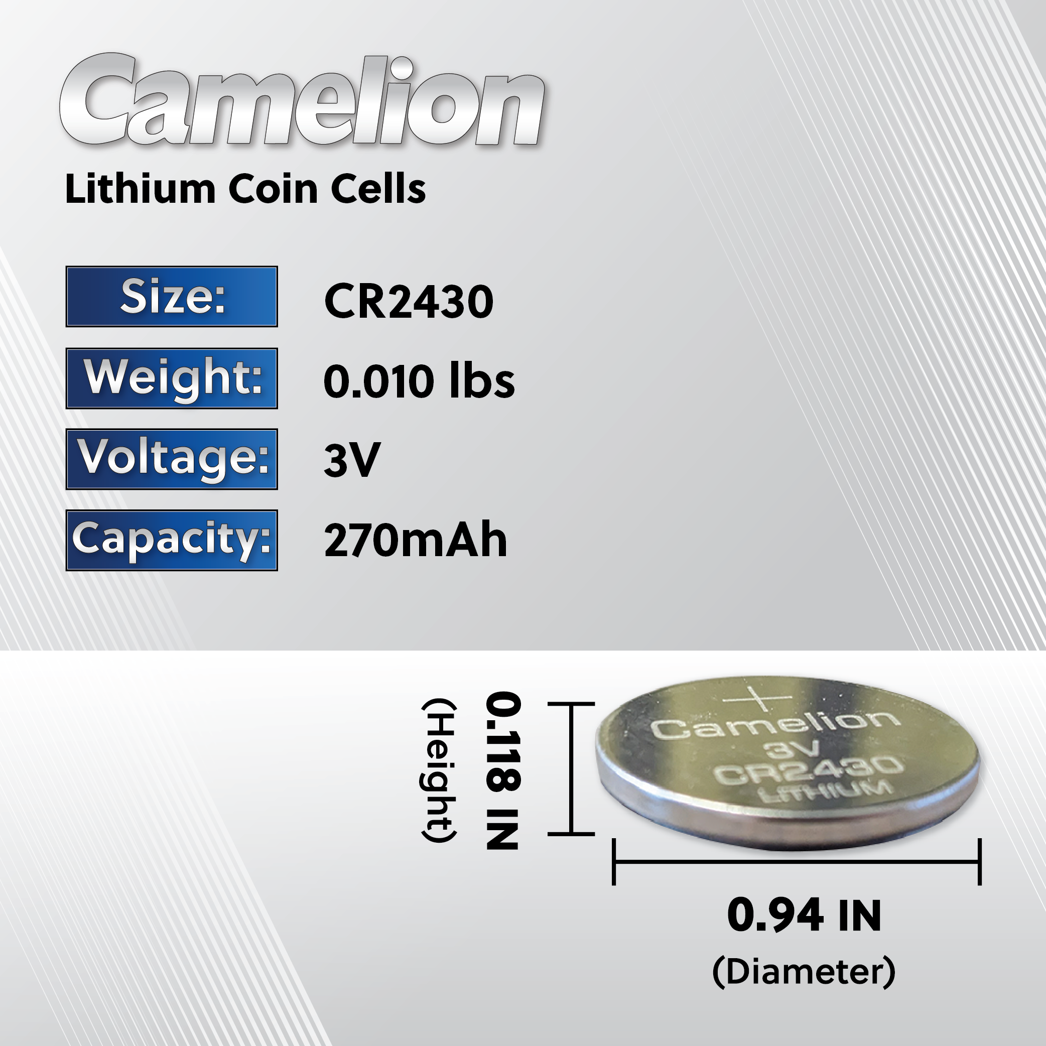 Camelion CR2430 3V Lithium Primary Coin Cell Battery - Non Rechargeable