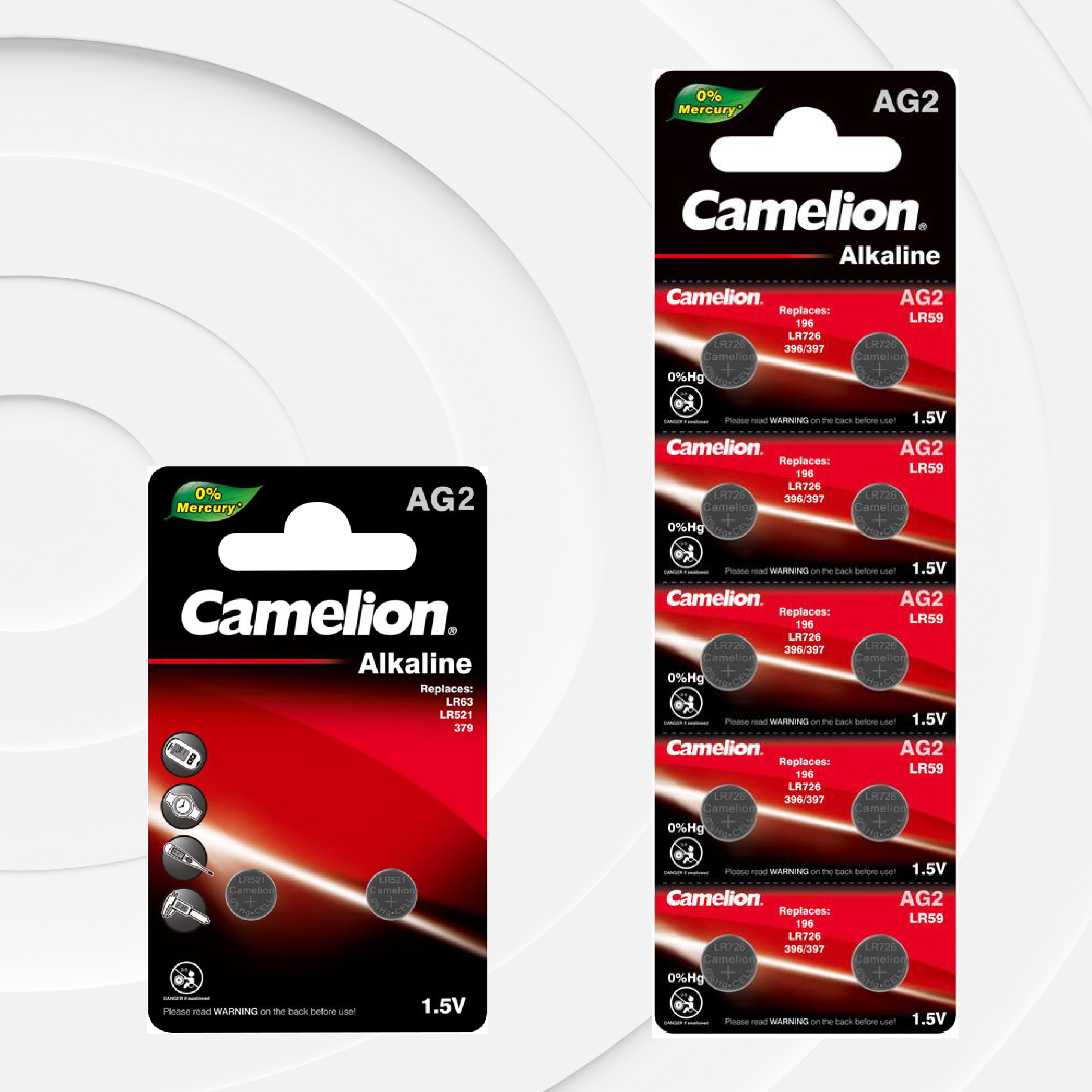 Camelion AG2 / G2 / LR726 / LR59 / 196 / SR726W / GP96A / 396  1.5V Alkaline Button Cell Battery(Two Packaging Options)