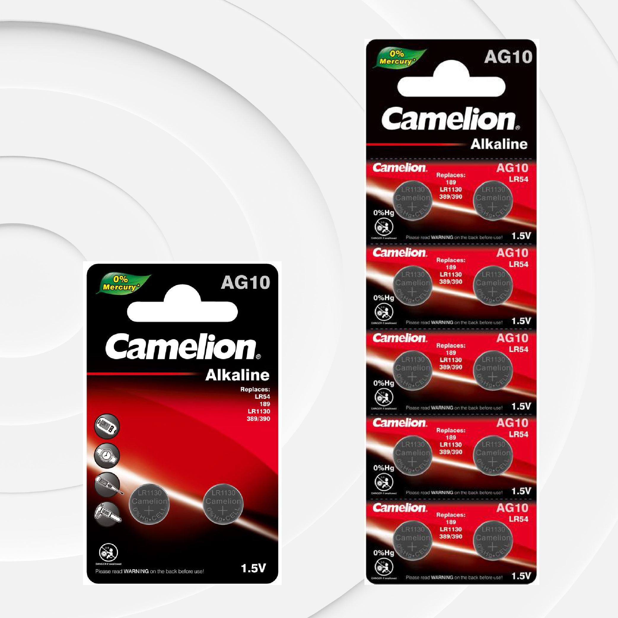 Camelion AG10 / 389 / LR1130 1.5V Button Cell Battery (Two Packaging Options)