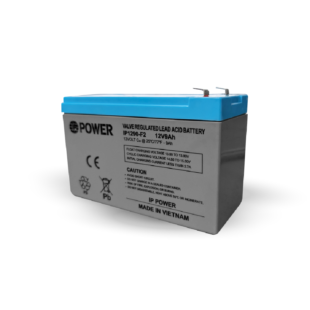 IP POWER IP1290-F2, 12V 9Ah F2 Terminal, Sealed Lead Acid Rechargeable Battery