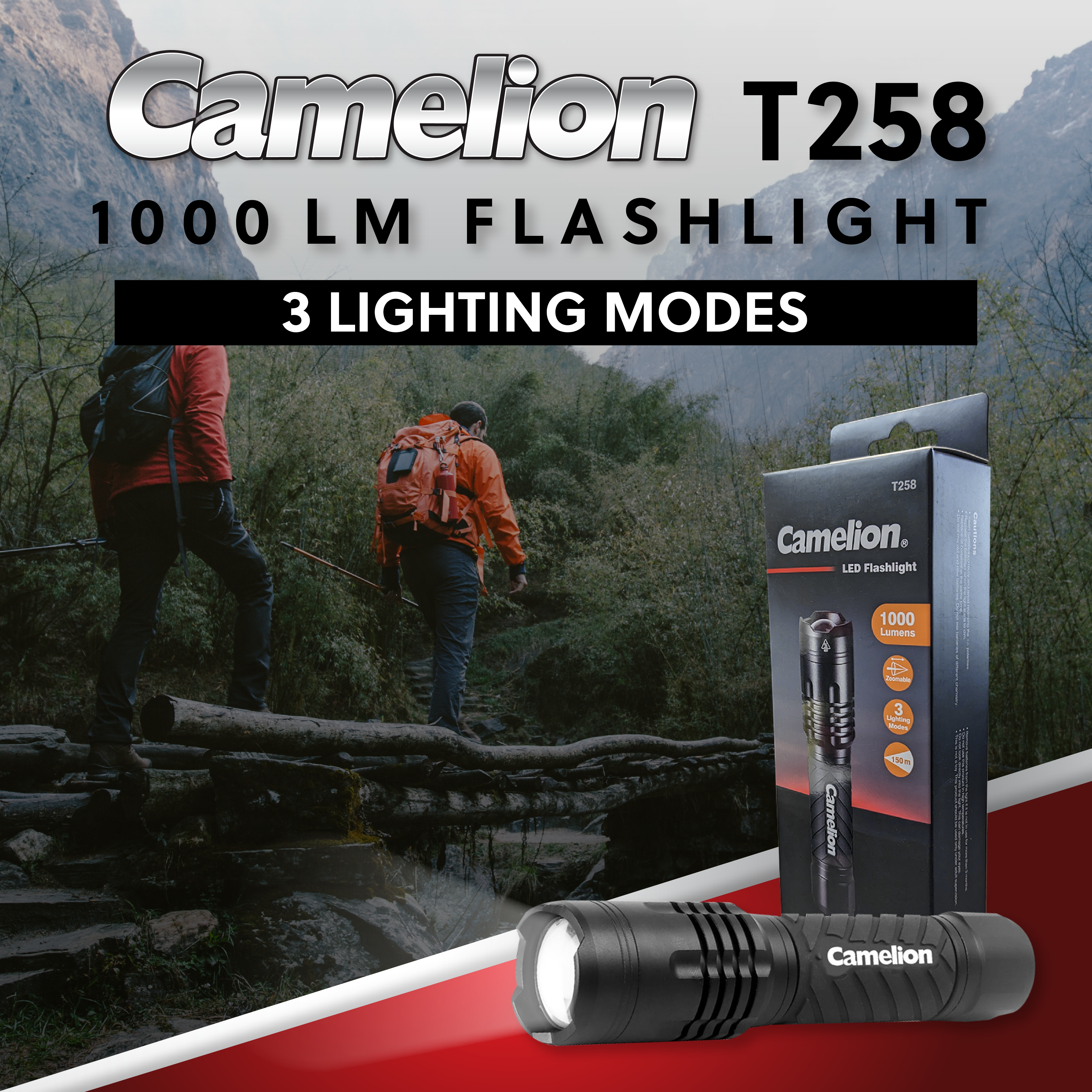 Camelion T258 1000LM LED Flashlight - 3 Lighting Modes