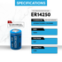 IP Power ER14250 1/2AA Size 3.6V 1.2Ah Lithium Thionyl Chloride Battery for Specialized Devices - Non Rechargeable