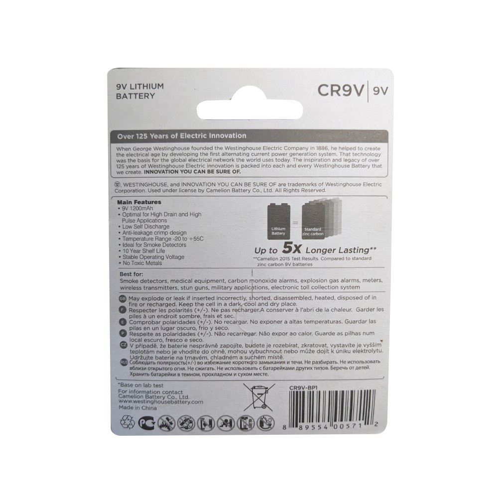 Westinghouse CR9V 9 Volt Lithium 1pk