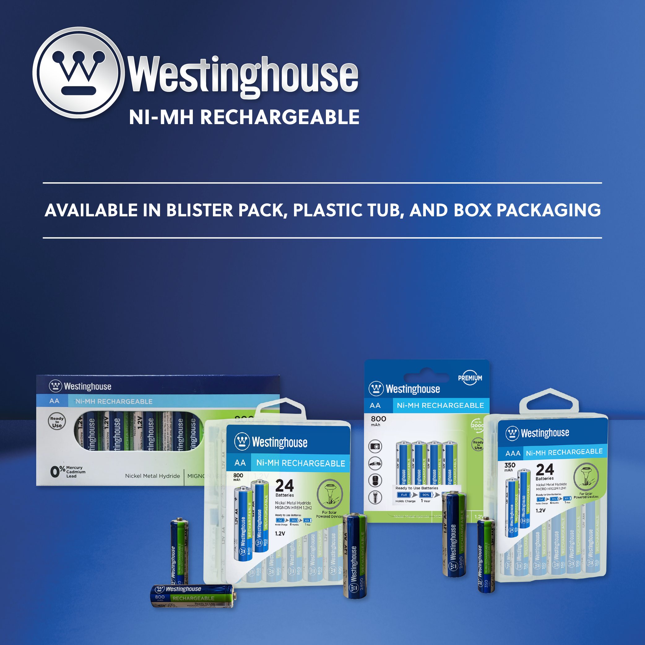 Westinghouse Rechargeable  NiMh AA 800mAh Cardboard Box of 8