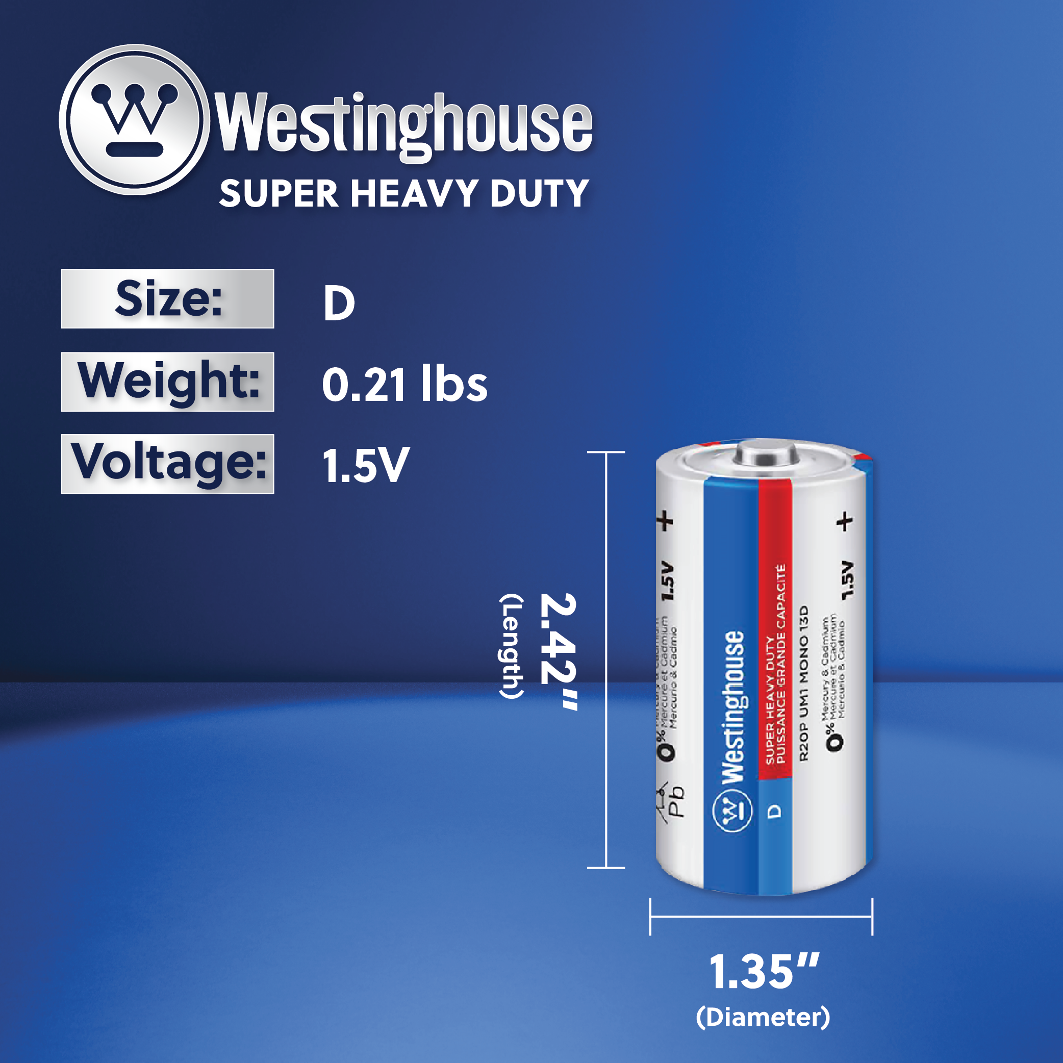Westinghouse D Super Heavy Duty Blister 2pk