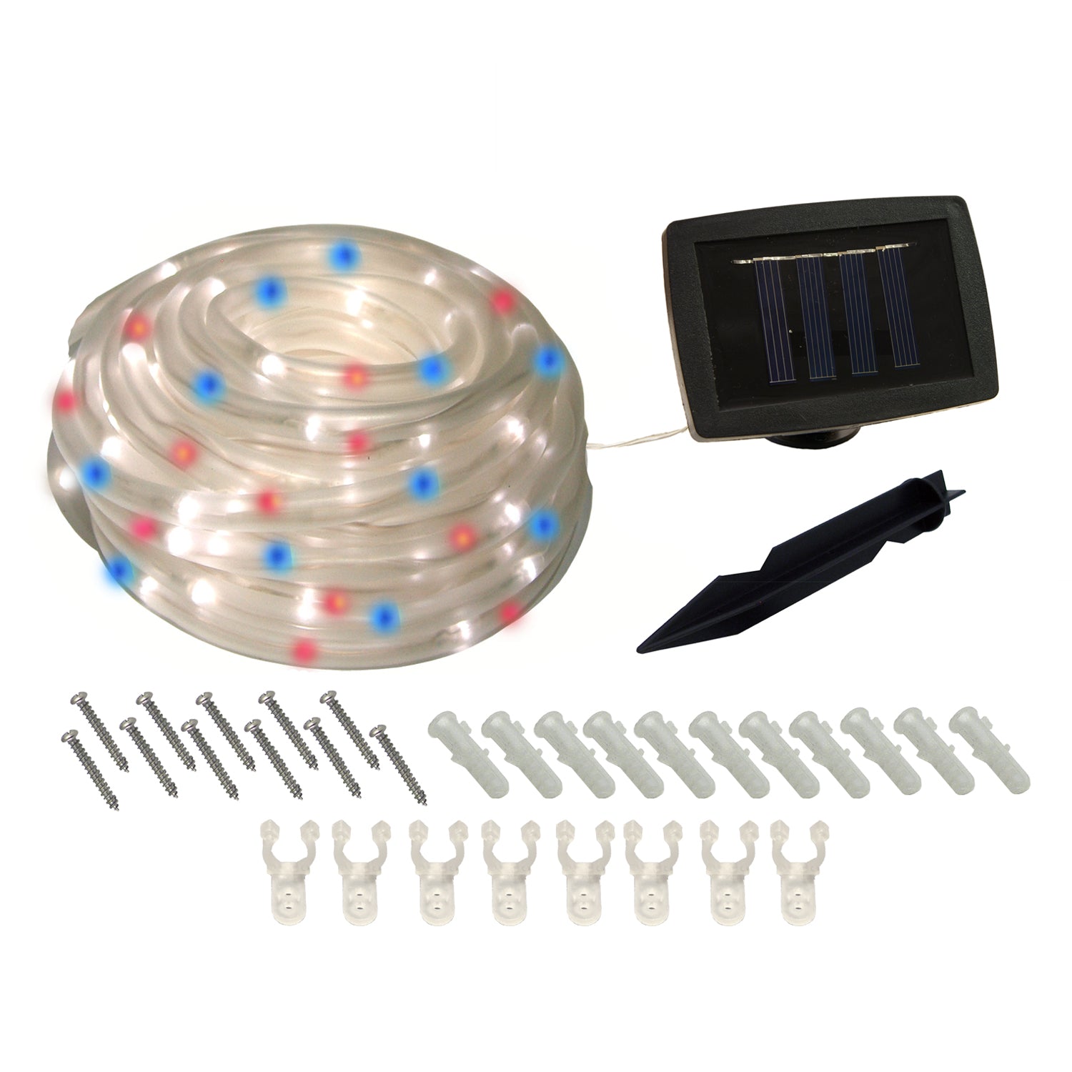 Solar Blue Lights Rope 100 LED Solar Rope Light- Red, White & Blue – Batteries and Things - Retail