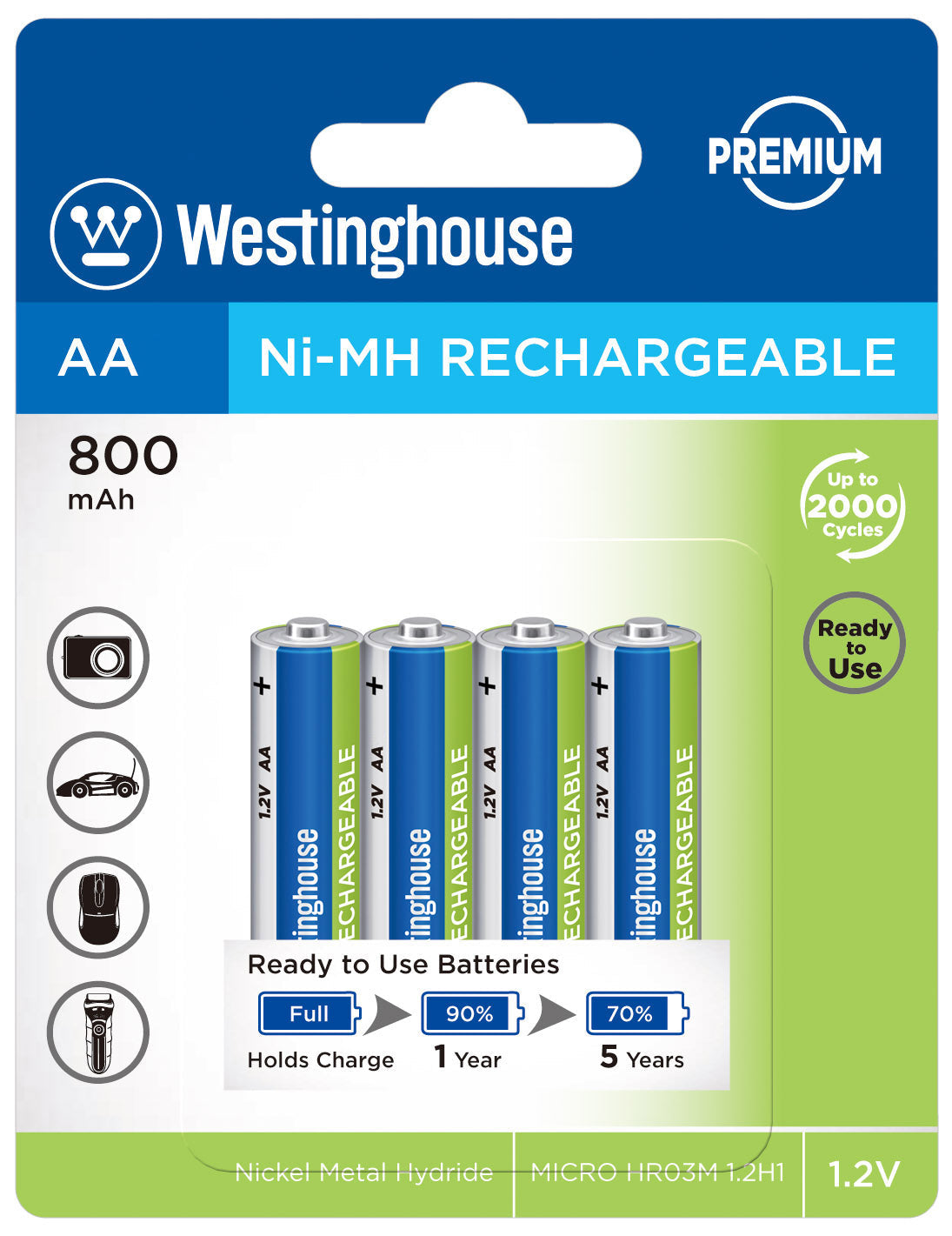 wholesale, wholesale batteries, AA batteries, AA rechargeable, NI-MH, nickel metal hydride, 800mAh