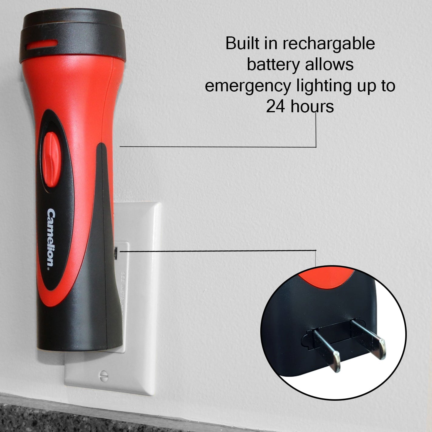 6 led rechargeable plug-in emergency ready flashlight 6 LED Rechargeable Plug-In Emergency Ready Flashlight Cardboard Box of 2