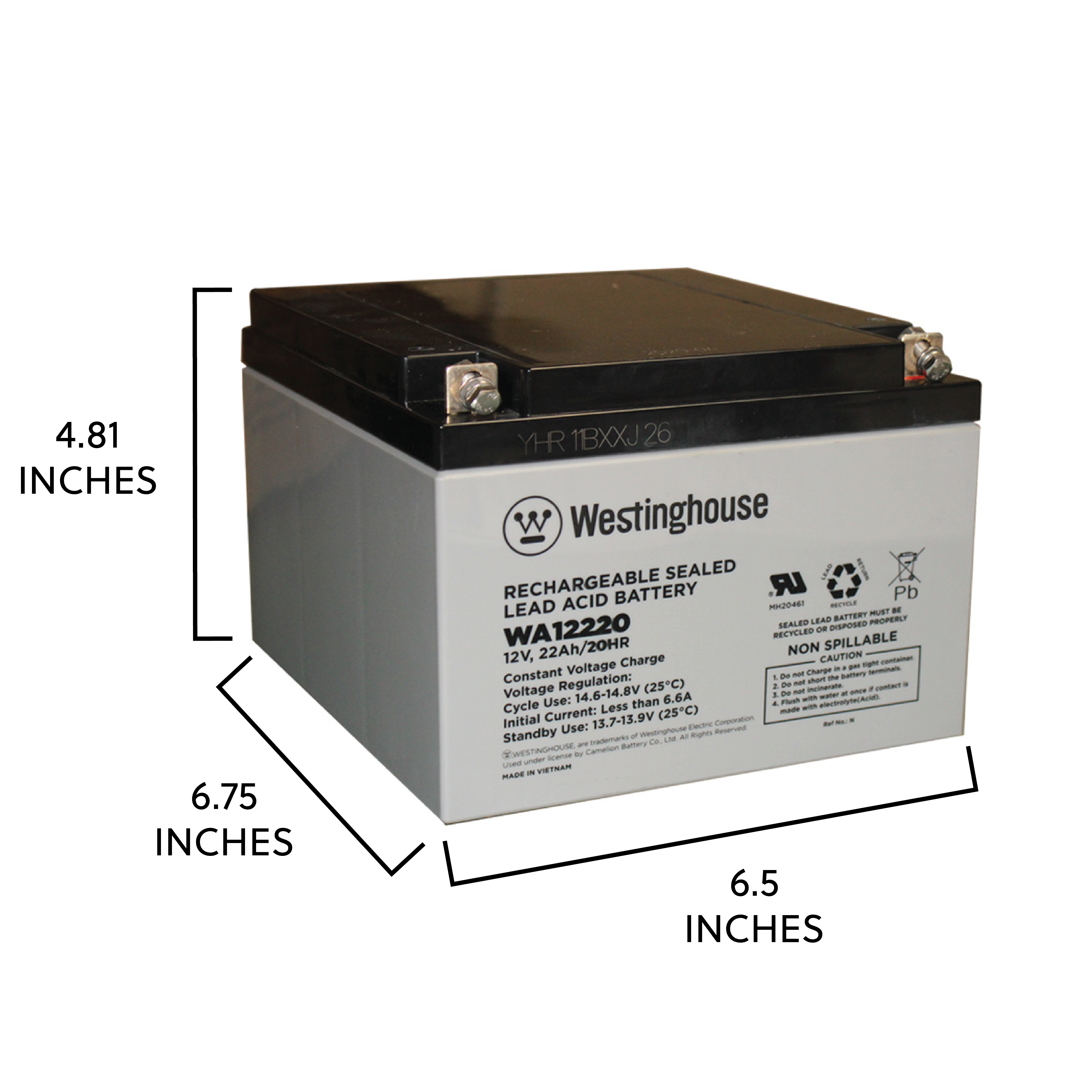 Westinghouse WA12220-F13, 12V 22Ah F13 Terminal, Sealed Lead Acid Rechargeable Battery