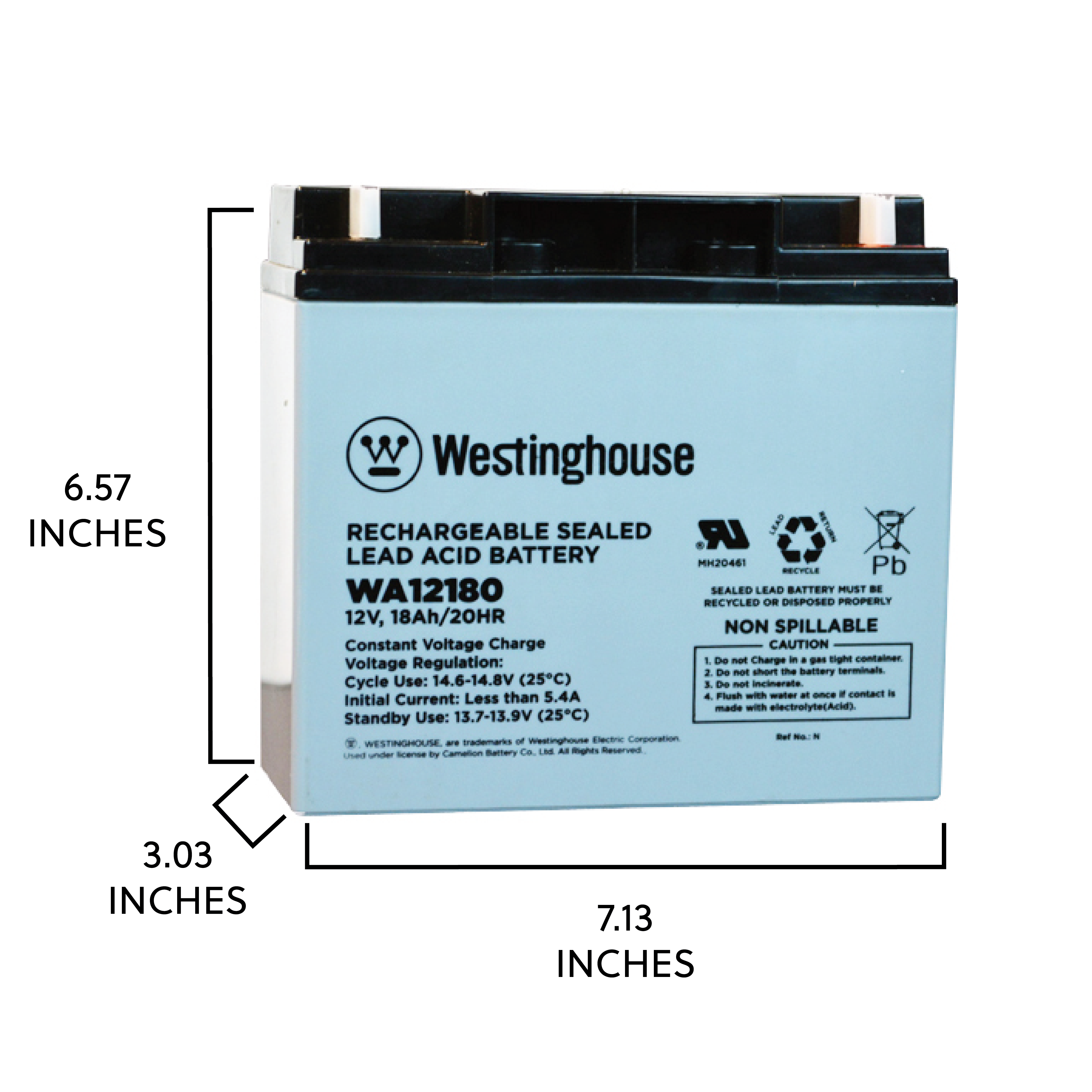 Westinghouse WA12180-F3, 12V 18Ah  F3 Terminal Sealed Lead Acid Rechargeable Battery