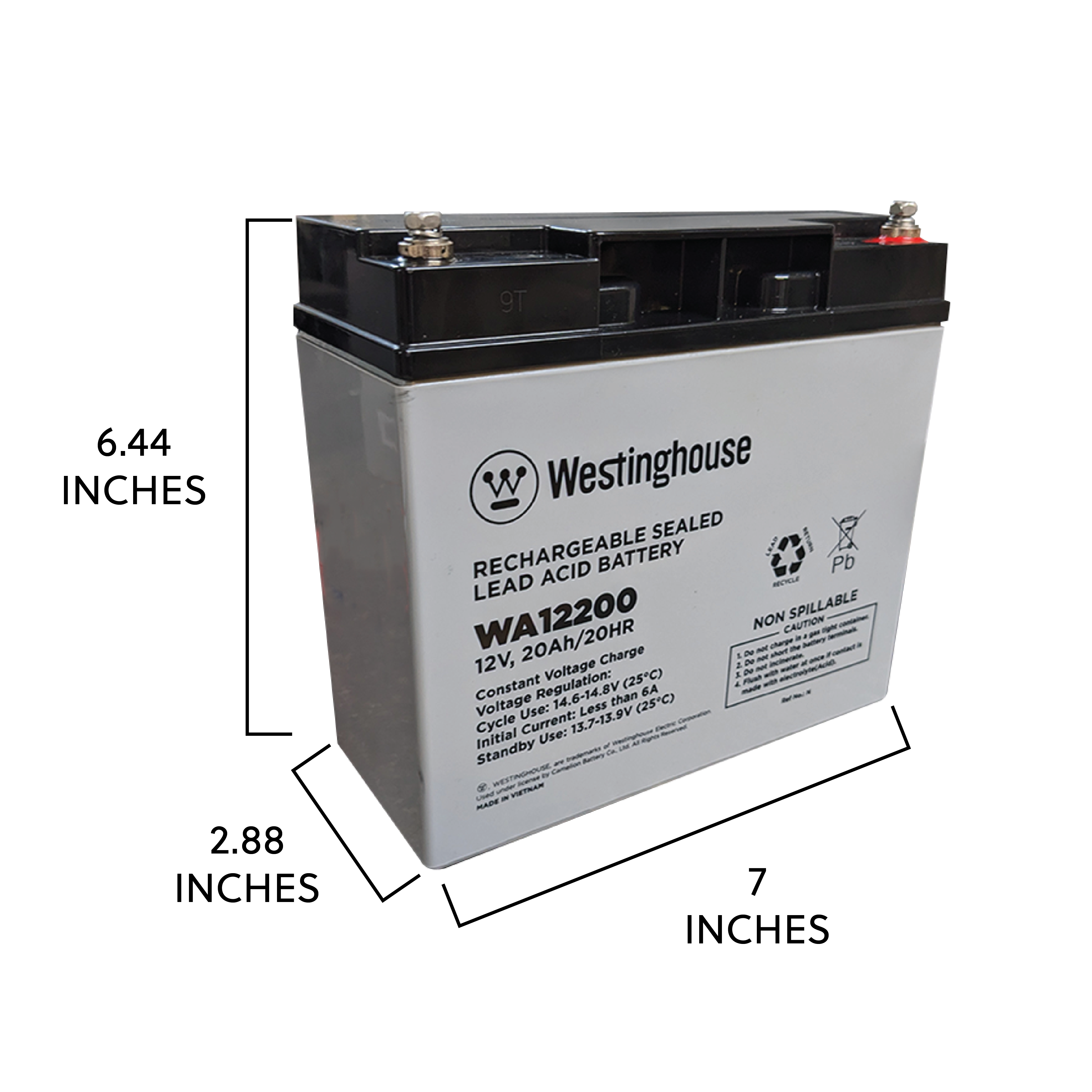 Westinghouse WA12200N-F13, 12V 20Ah F13 Terminal, Sealed Lead Acid Rechargeable Battery