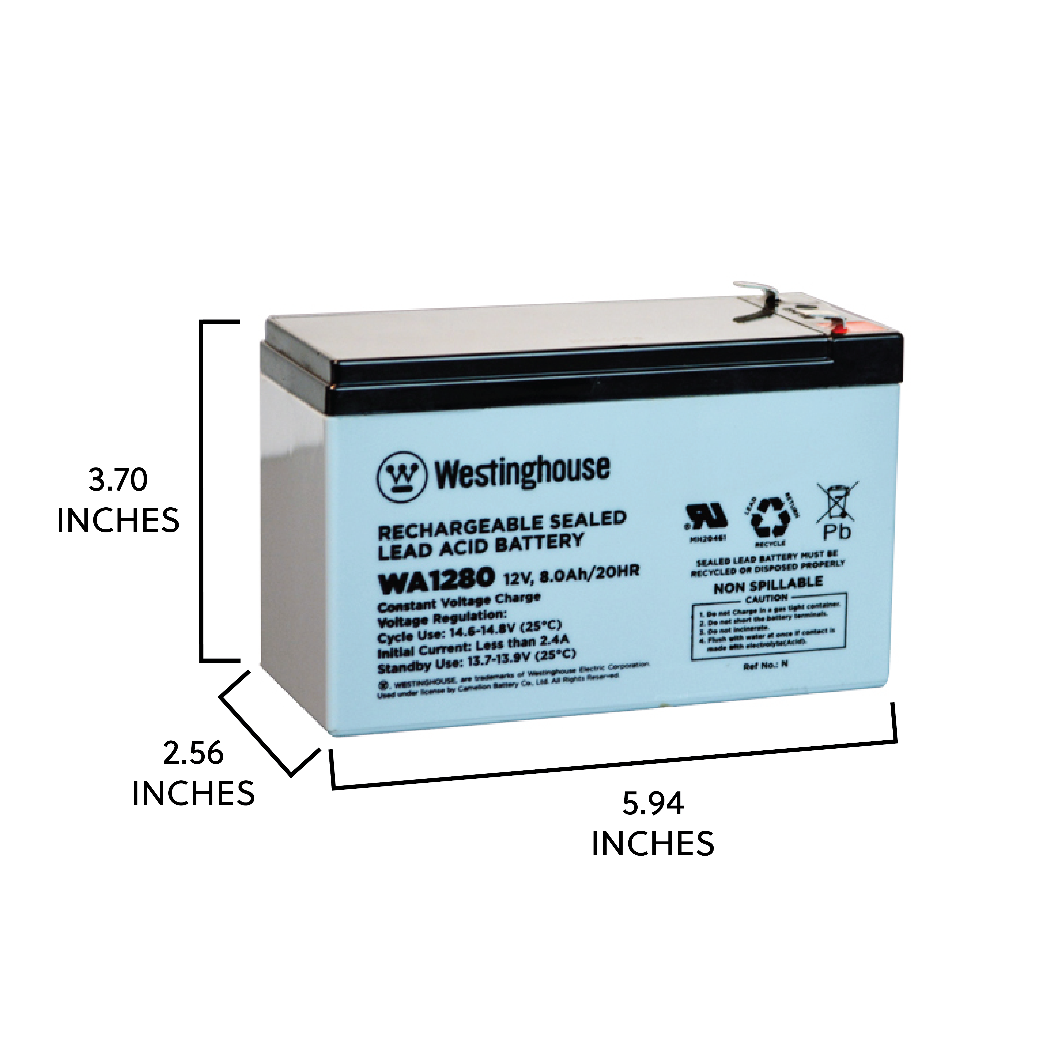 Westinghouse WA1280-F2, 12V 8Ah F2 Terminal, Sealed Lead Acid Rechargeable Battery