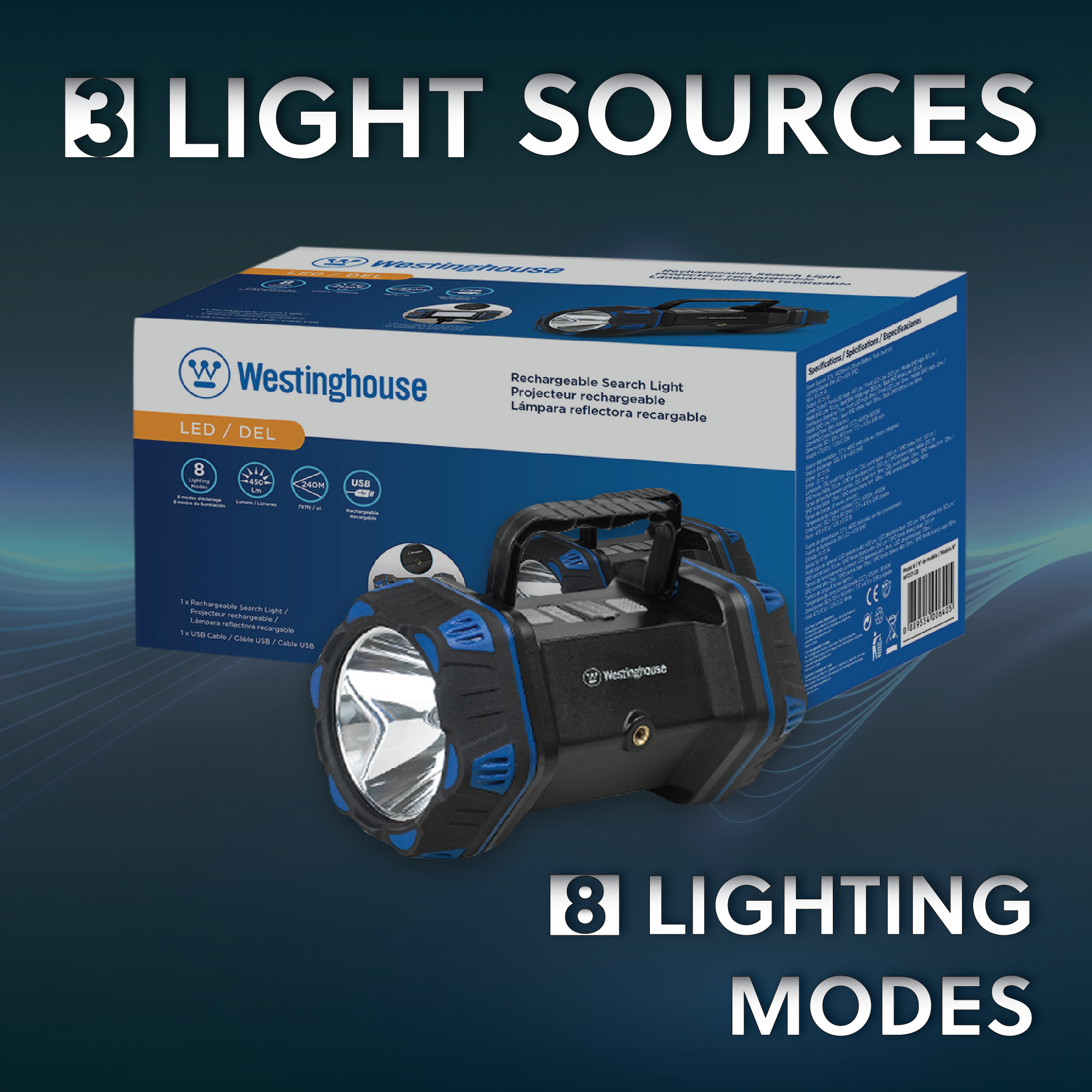 Westinghouse WF217 Rechargeable Search Light, Area Light, Mobile Power Bank - 8 Lighting Modes